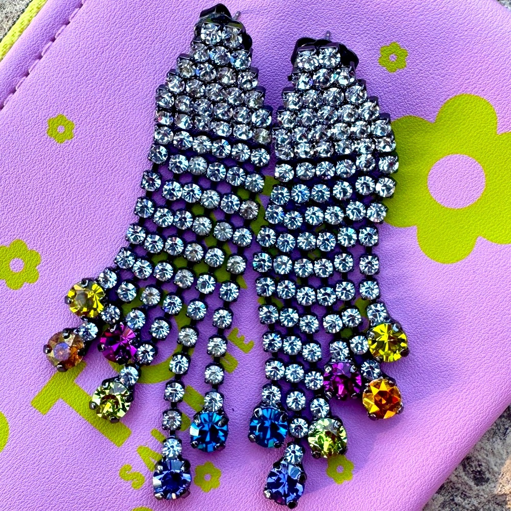 NWOT- TOVA Multicolor Crystal Drop Earrings